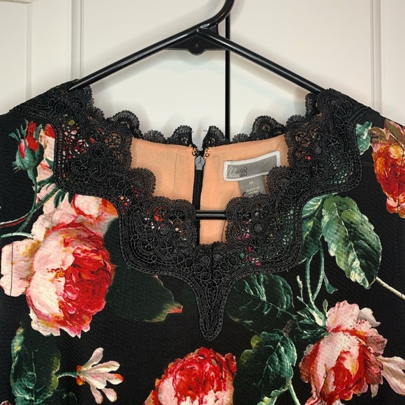 Chelsea 28 Black Foxie Floral Lace Trim Tea Dress - Picture 6 of 14